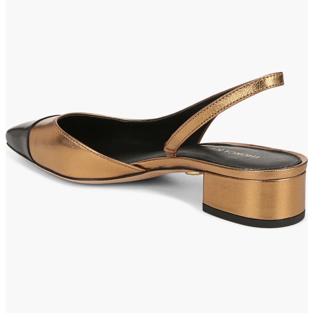 New Veronica Beard Metallic Gold Cecile Half d'Orsay Slingback Low Heel Shoes - Picture 3 of 7